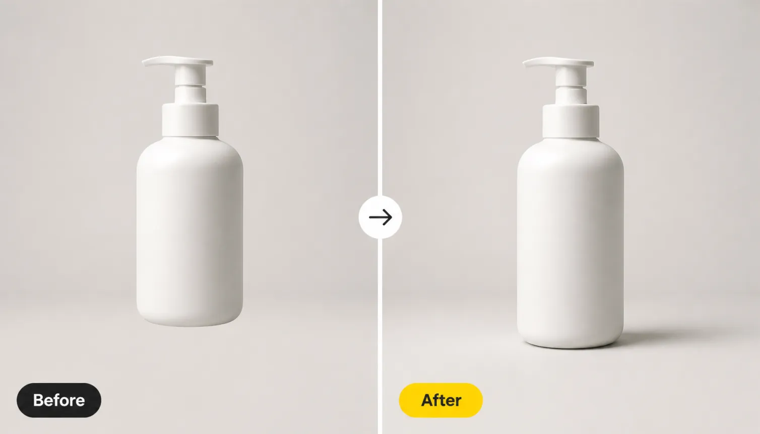 Hero 1 White Pump Bottle Floating Before Grounded Shadow After