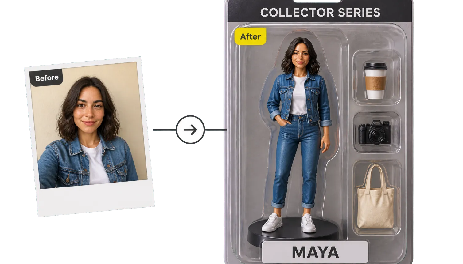 Hero 1 Before After Woman Selfie To Boxed Action Figure