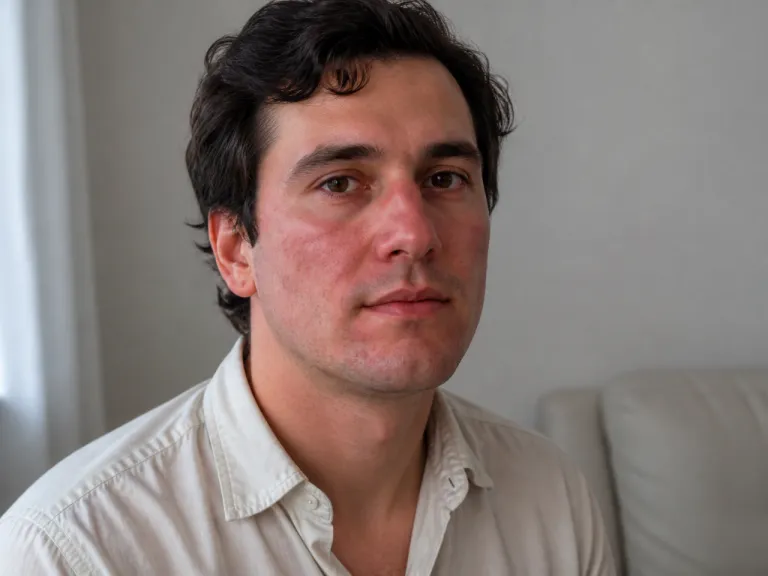 Before The Online Blemish Edit The Portrait Has Redness Pimples And Uneven Marks Around The Cheeks And Chin