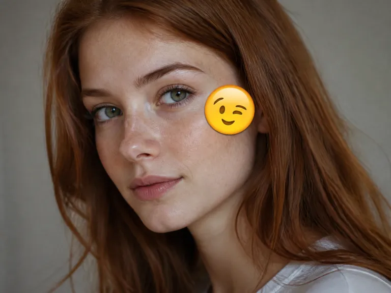 Before Ai Cleanup A Portrait Image With A Yellow Emoji Sticker Placed Over The Cheek And Hairline