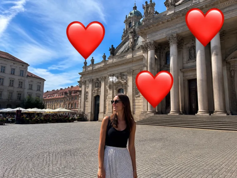 Before Background Repair A Travel Photo With Heart Emojis Covering Sky And Building Details