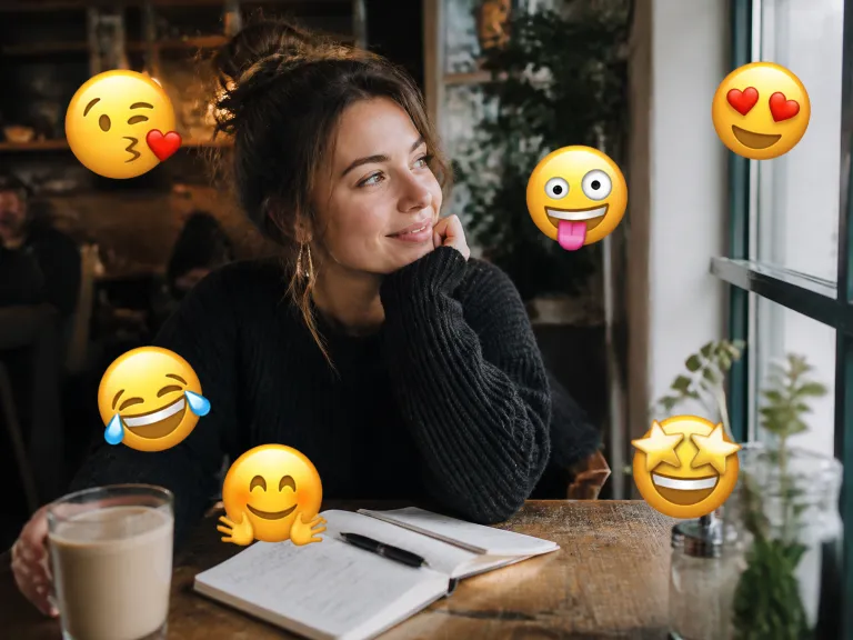 Before Cleanup A Lifestyle Photo With Multiple Emoji Stickers Distracting From The Subject And Scene.