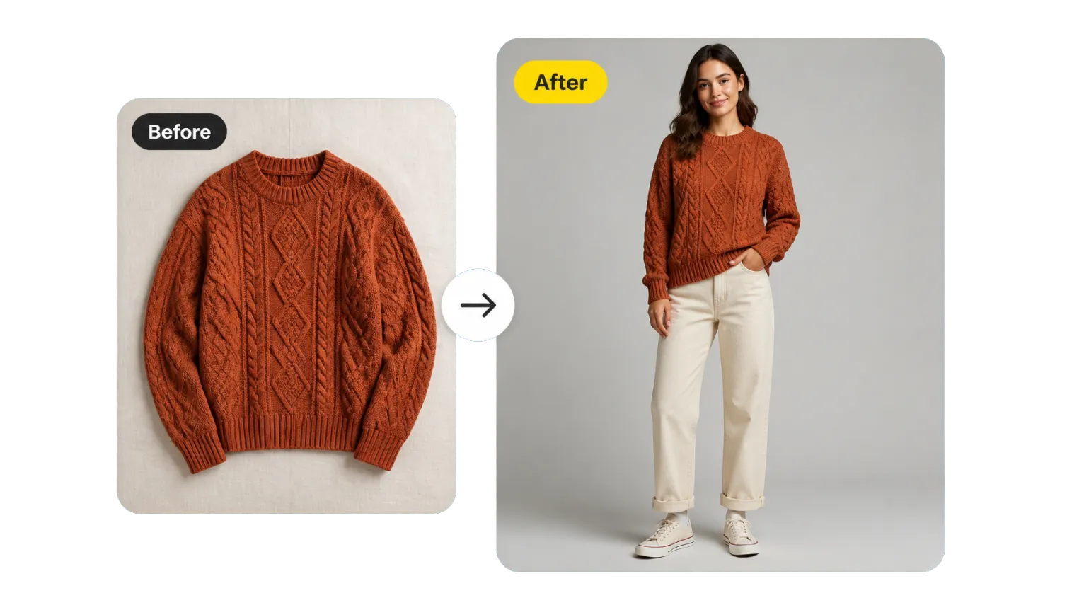 Hero 1 Flat Lay Sweater Becomes On Model Photo