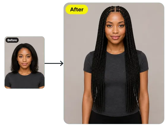 Usecase 3 Before After Woman Natural Hair To Waist Length Box Braids
