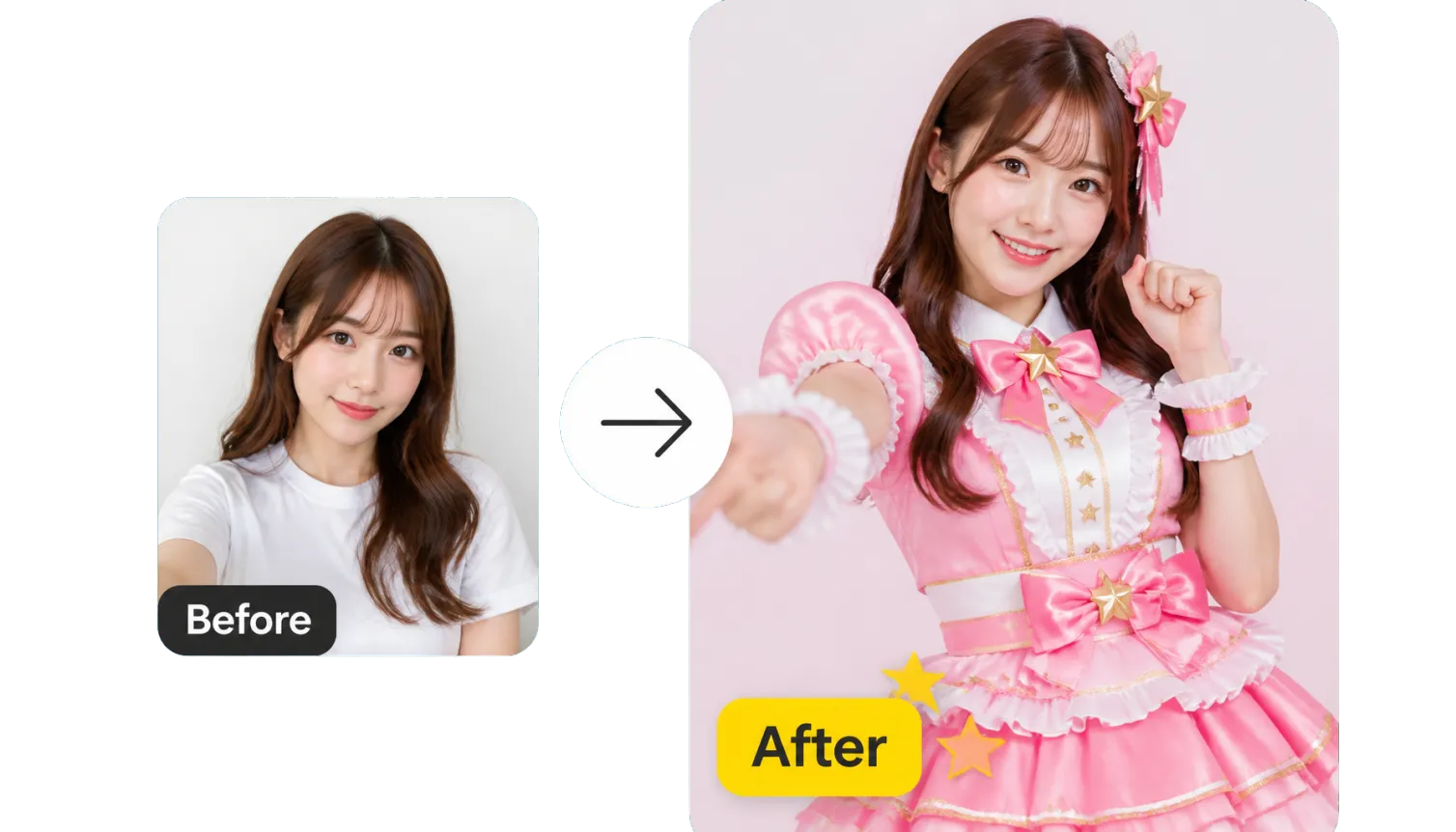 Hero 1 Before After Woman Selfie To Ai Hoshino Idol Stage Outfit