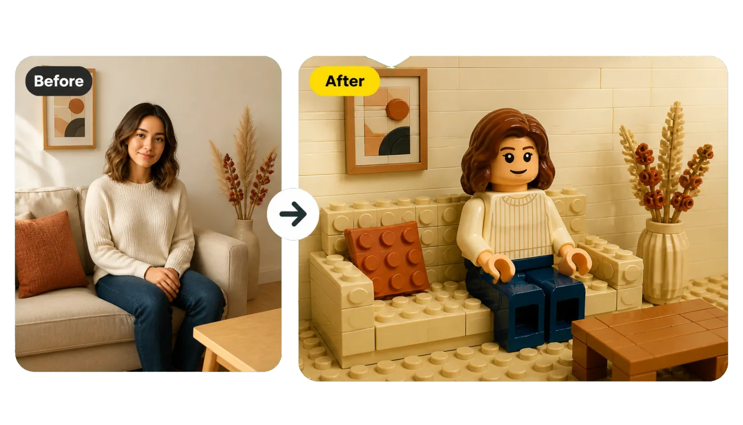 Hero 1 Woman In Living Room Rebuilt In Lego Bricks