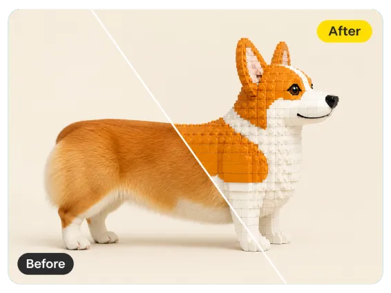 Usecase 4 Corgi Photo Half Rebuilt In Lego Bricks