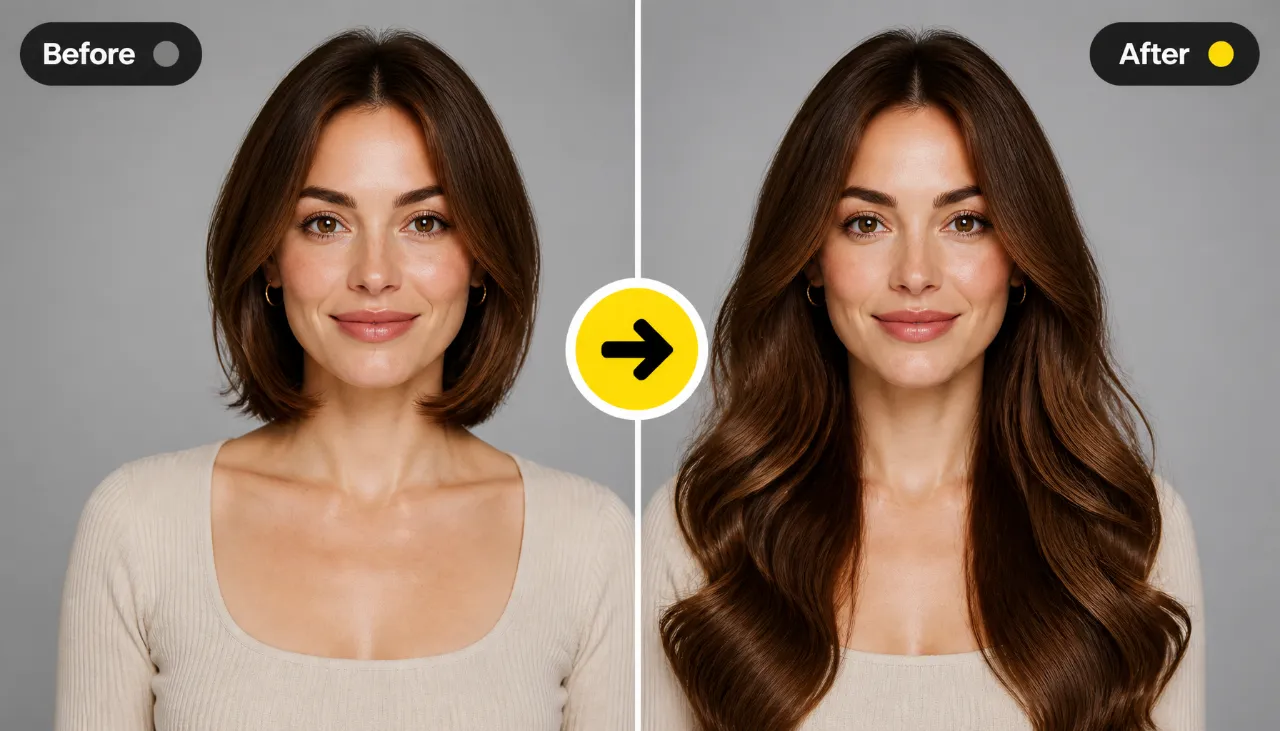 Hero Woman Bob To Long Wavy Brown Hair Before After