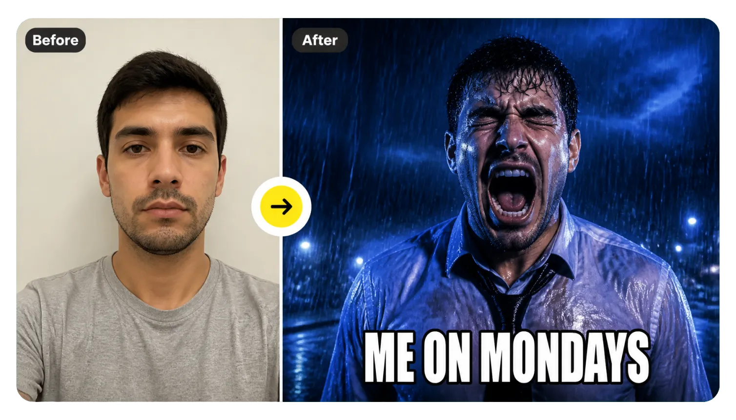 Hero 1 Plain Selfie Turns Into A Rain Soaked Meme With Caption