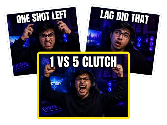 Usecase 2 Three Gaming Reaction Memes Of The Same Player Fanned