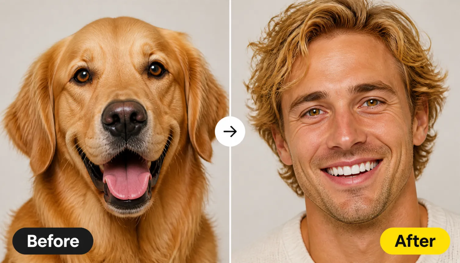 Hero 1 Golden Retriever Dog To Realistic Human Before After