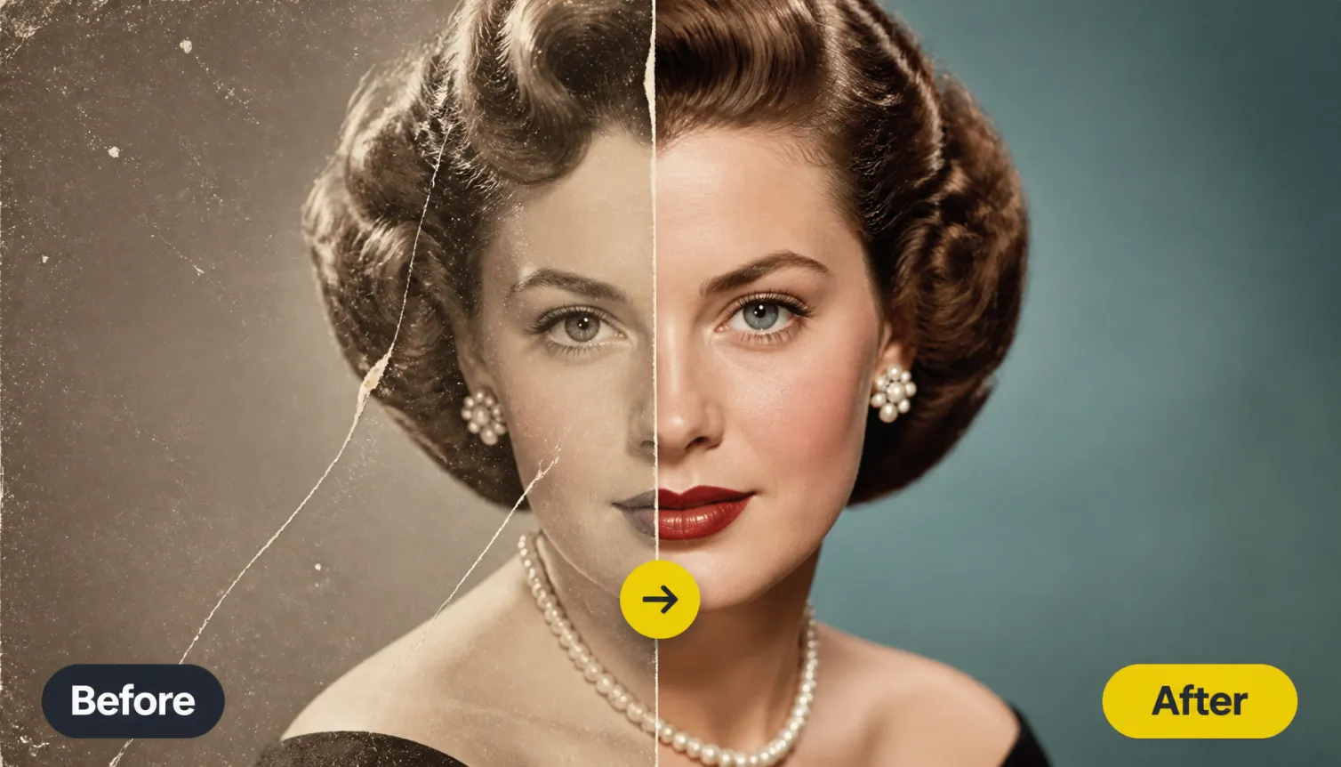 Hero 1 Before After Damaged Faded Portrait Restored To Color
