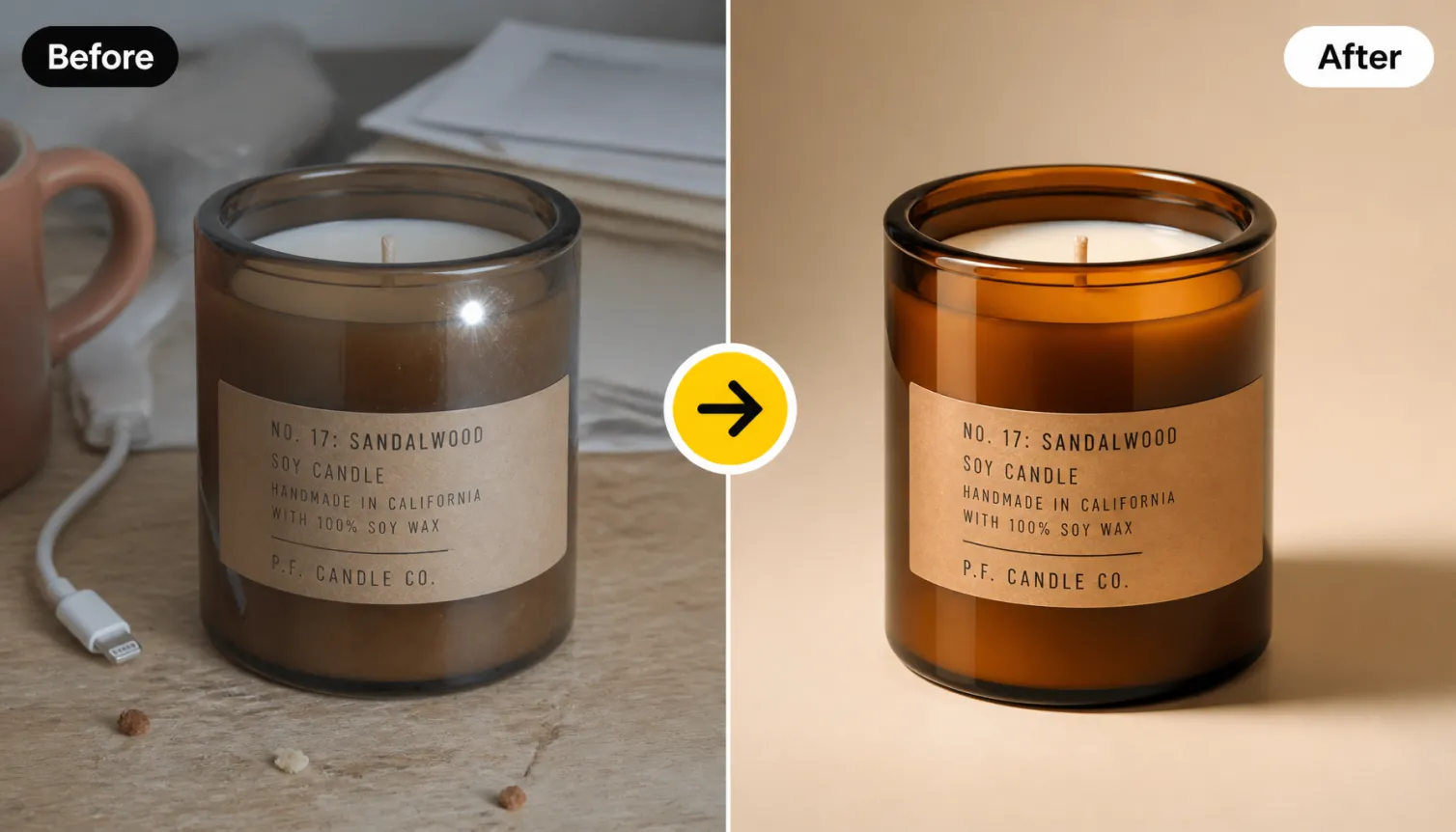 Hero 1 Before After Candle Jar Phone Snapshot To Studio Lit