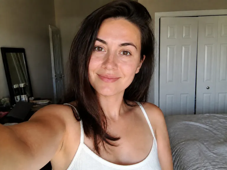 After Online Smile Editing The Mobile Selfie Shows A Brighter Smile While Preserving The Same Framing And Background
