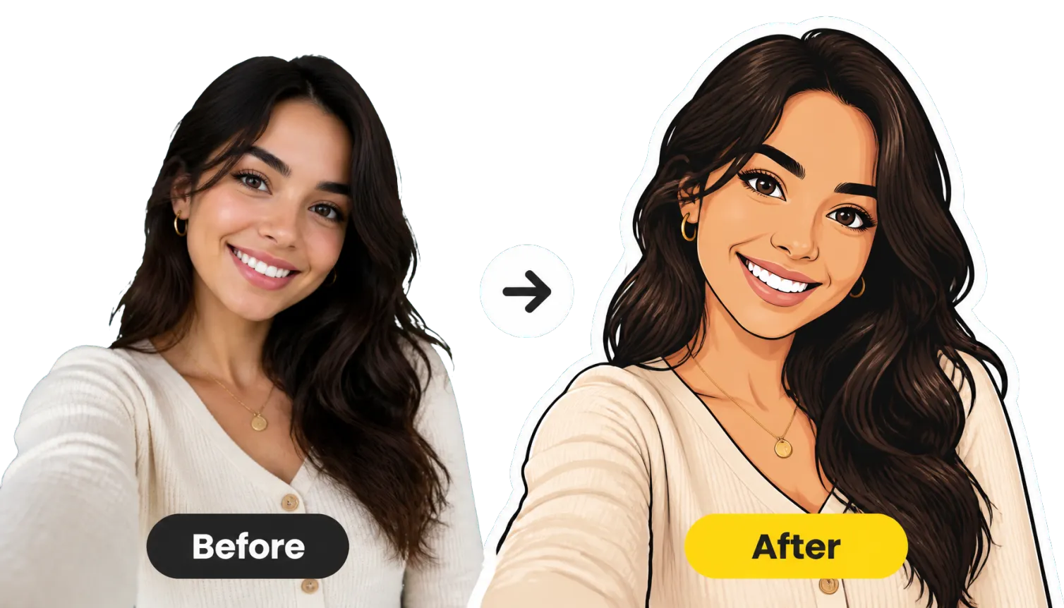 Hero 1 Before After Selfie To Cartoon Sticker