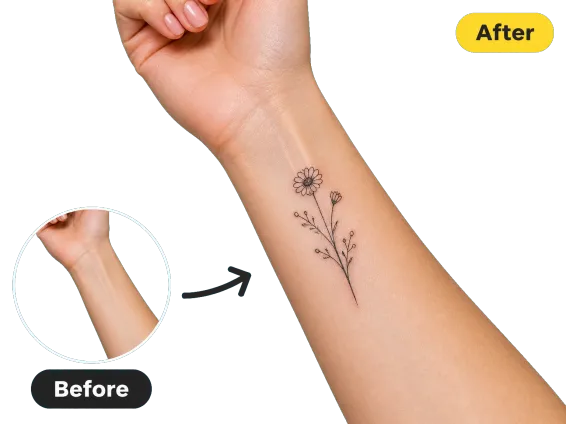 Usecase 1 Fine Line Wrist Tattoo Preview With Before Inset
