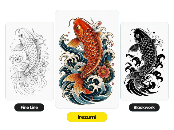 Usecase 3 Same Koi In Three Tattoo Styles