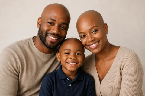 Mother Shown Bald With Her Smiling Family After Vorla S Ai Bald Filter