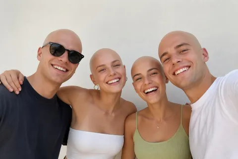 The Same Four Friends Shown Bald After The Ai Bald Filter For A Group Prank