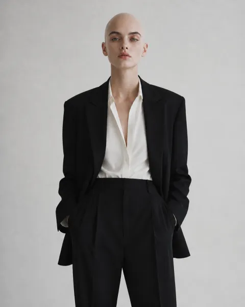 The Same Model With A Shaved Bald Head After The Ai Bald Filter
