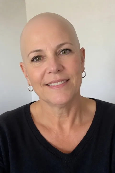 The Same Woman Smiling With A Smooth Bald Head After Vorla S Bald Filter
