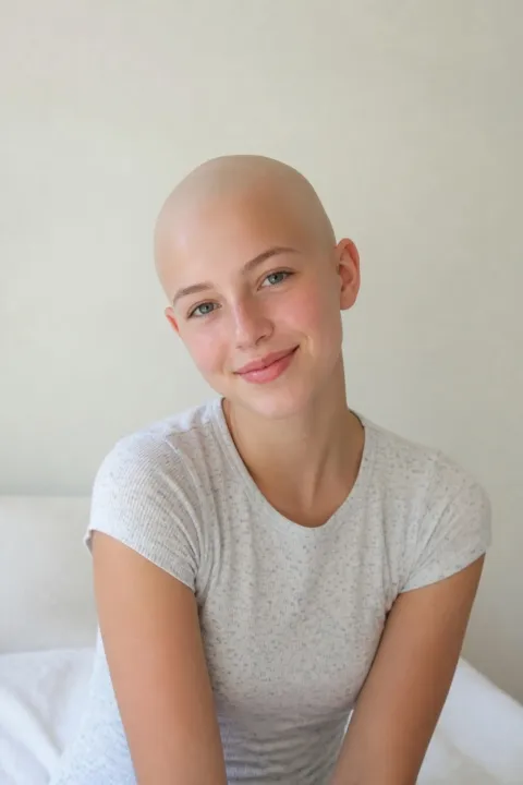 The Same Young Woman Shown Bald After The Ai Bald Filter