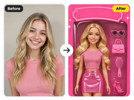 Usecase 1 Woman Before After Glossy Barbie Doll