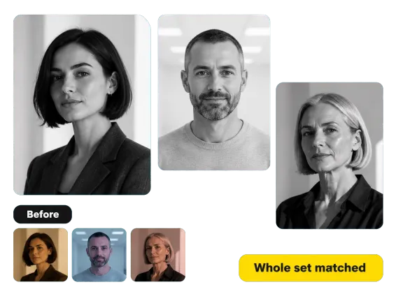 Usecase 1 Matched Black And White Headshot Set From Mixed Lighting