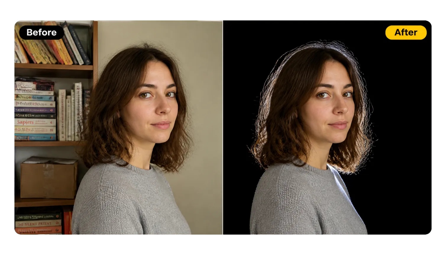 Hero 1 Before After Woman Cluttered Room To Black Background