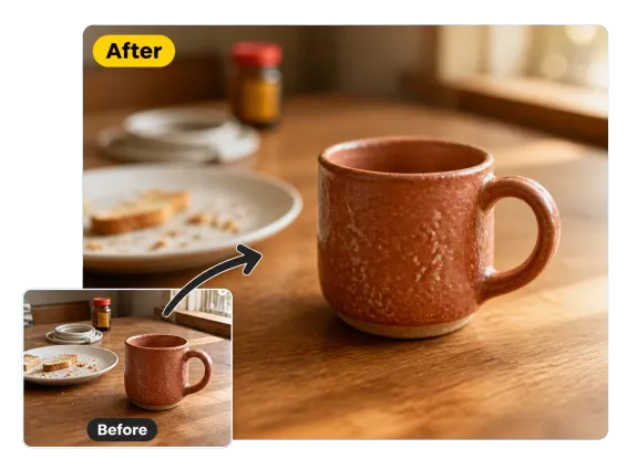 Usecase 2 Before After Ceramic Mug On Cluttered Kitchen Table
