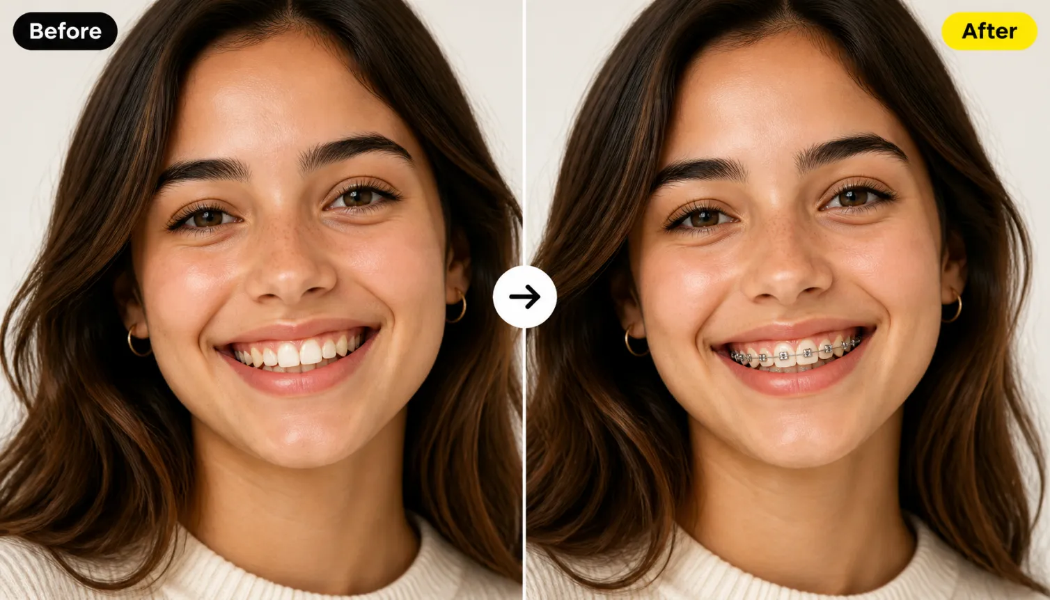 Hero 1 Woman Before After Bare Smile To Metal Braces