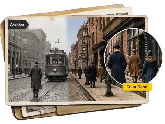 Usecase 2 Historical Archive Street Photo Colorized For Easier Detail Reading