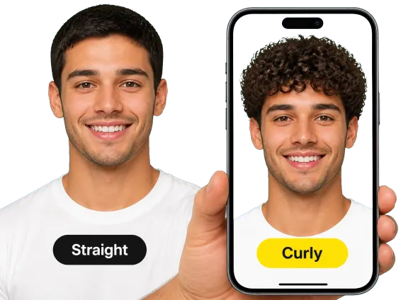 Usecase 2 Man Comparing Phone Curly Preview With His Straight Hair