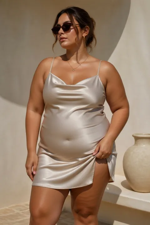 Plus Size Fashion Model In Modern Styling After