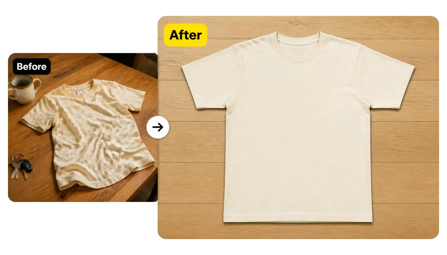 Hero 1 Phone Snap Of A Tee Turned Into An Overhead Flat Lay On Oak