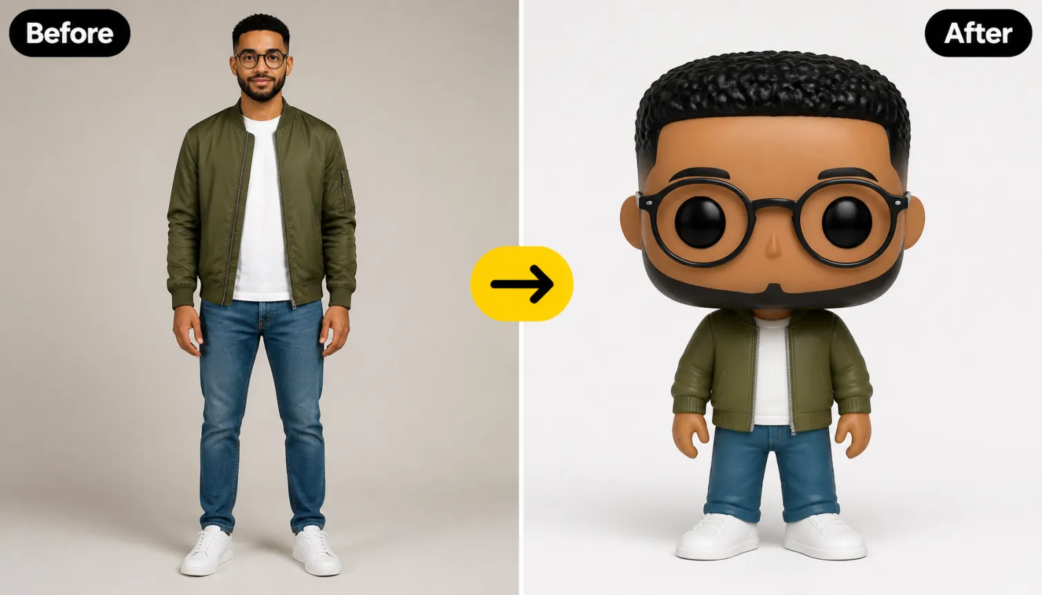 Hero 1 Photo To Full Body Funko Pop Vinyl Figure Before After