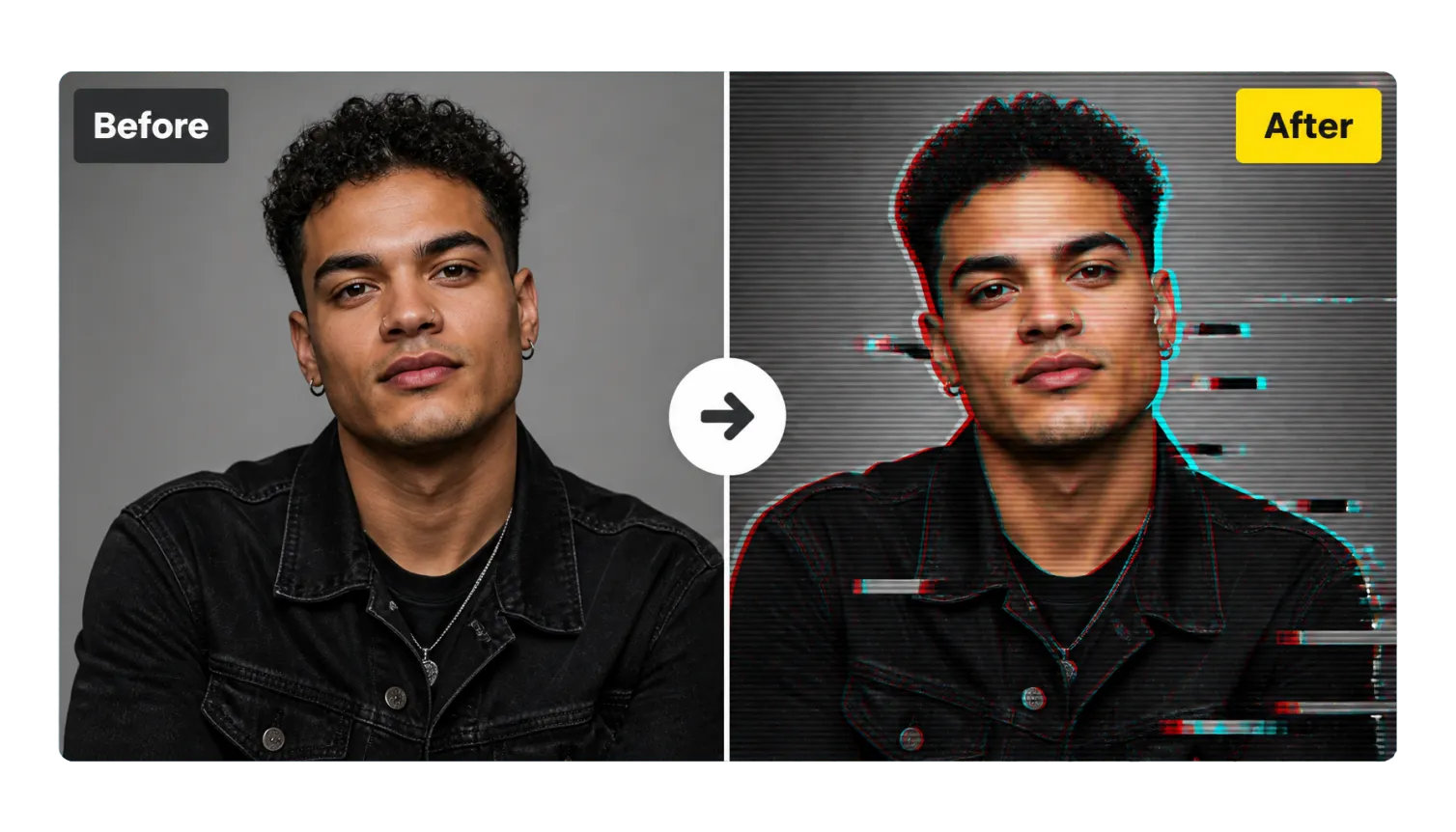 Hero 1 Before After Portrait With Rgb Glitch Effect