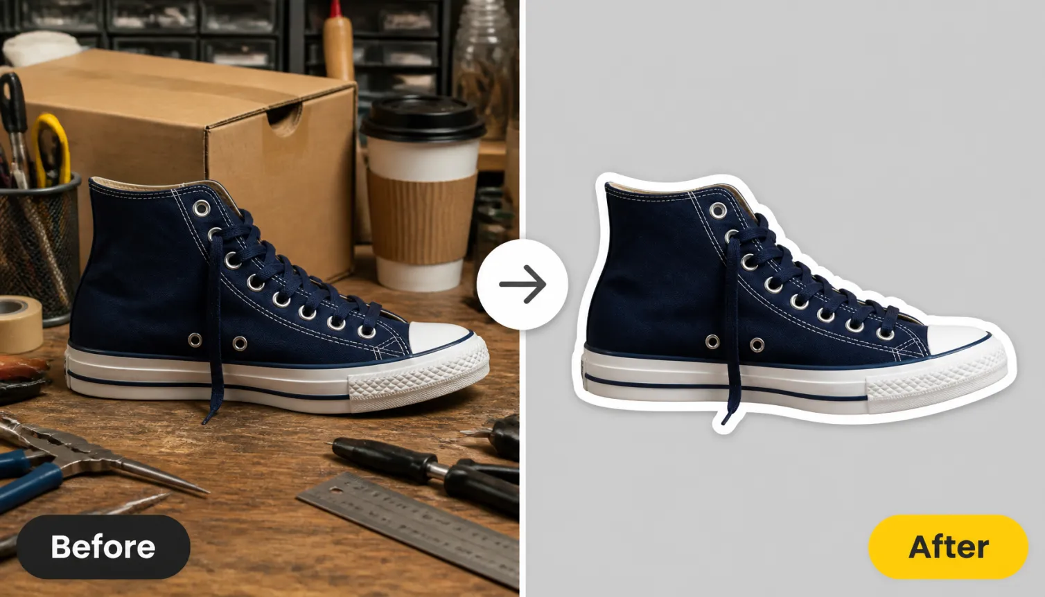 Hero 1 Before After Navy Sneaker Plain Photo To White Outline