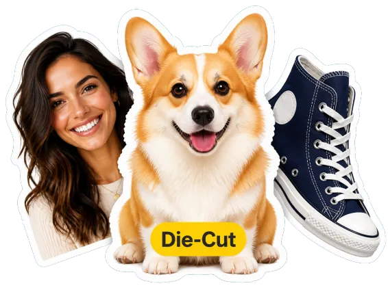 Usecase 2 Die Cut Stickers Corgi Portrait Sneaker White Borders