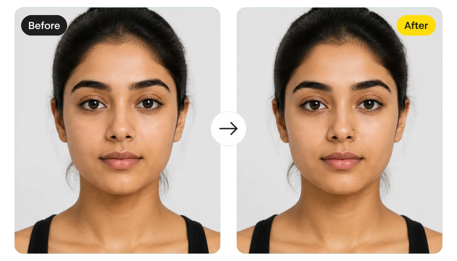 Hero 1 Before After Woman Bare Face To Gold Nose Hoop