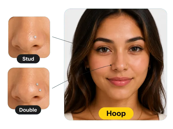 Usecase 1 Woman Gold Nose Hoop With Stud And Double Options