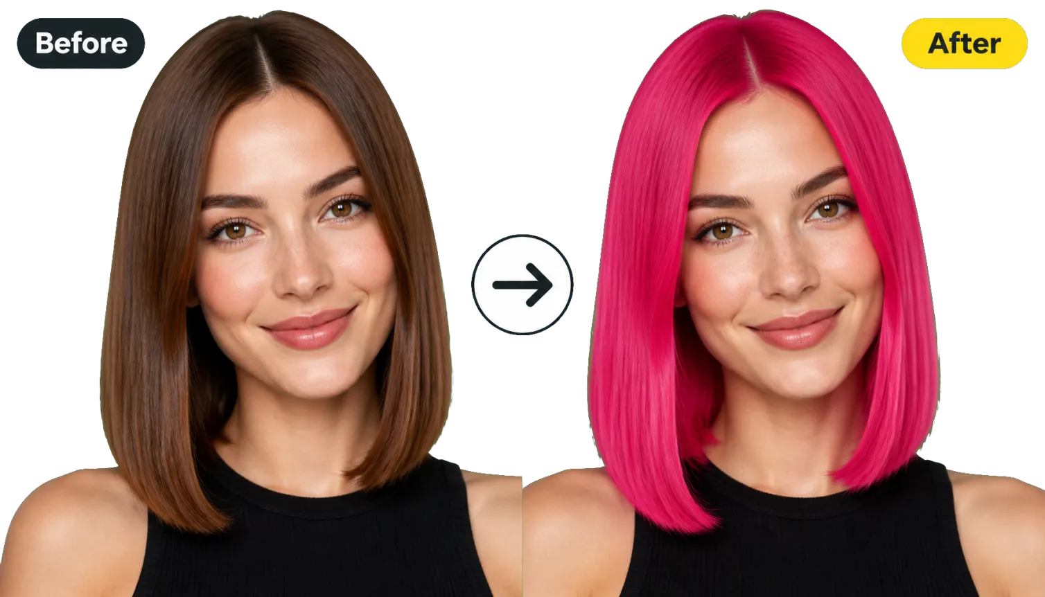 Hero 1 Before After Woman Natural Brown To Hot Pink Hair
