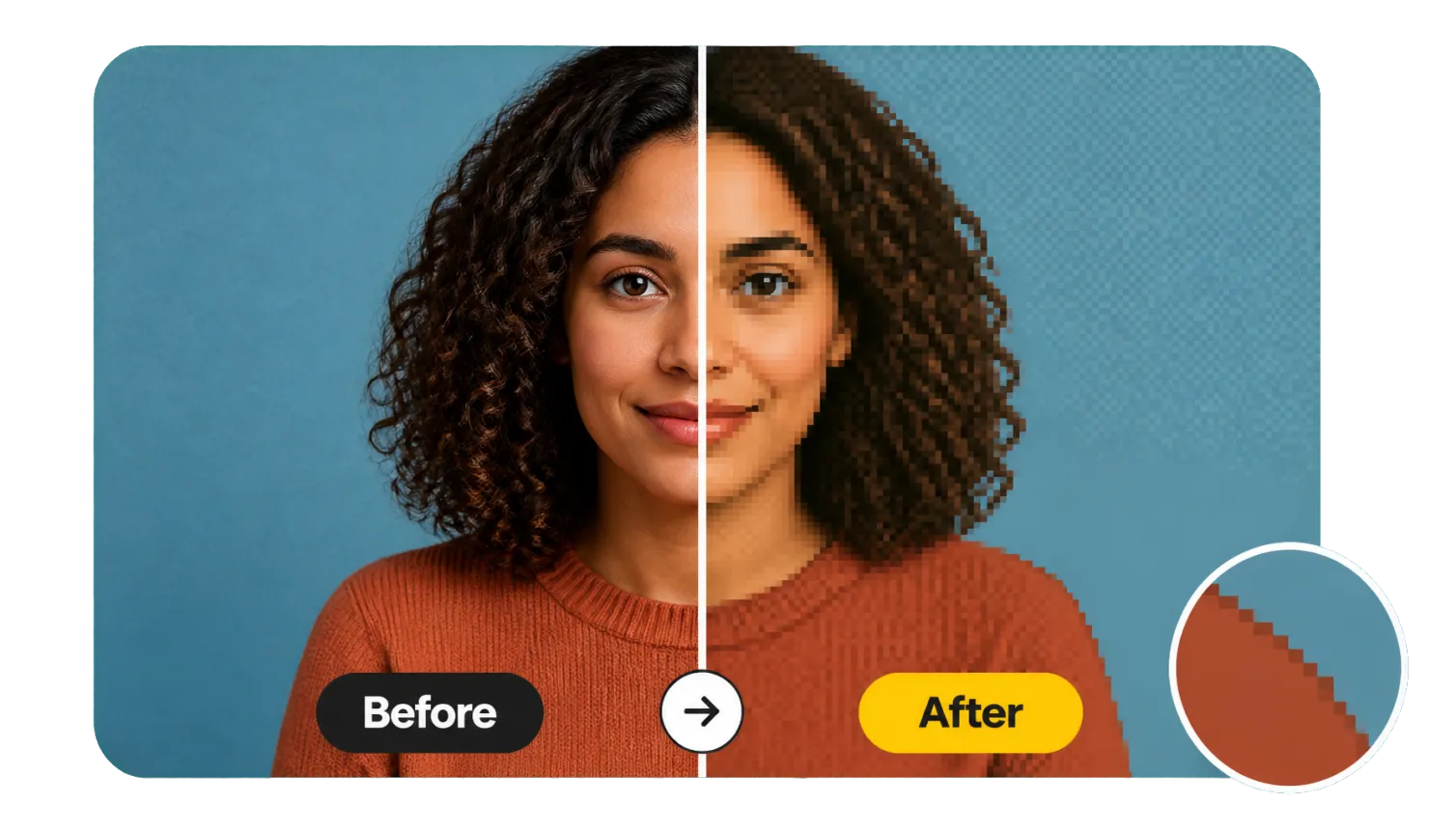 Hero 1 Before After Portrait Photo To Retro Pixel Art