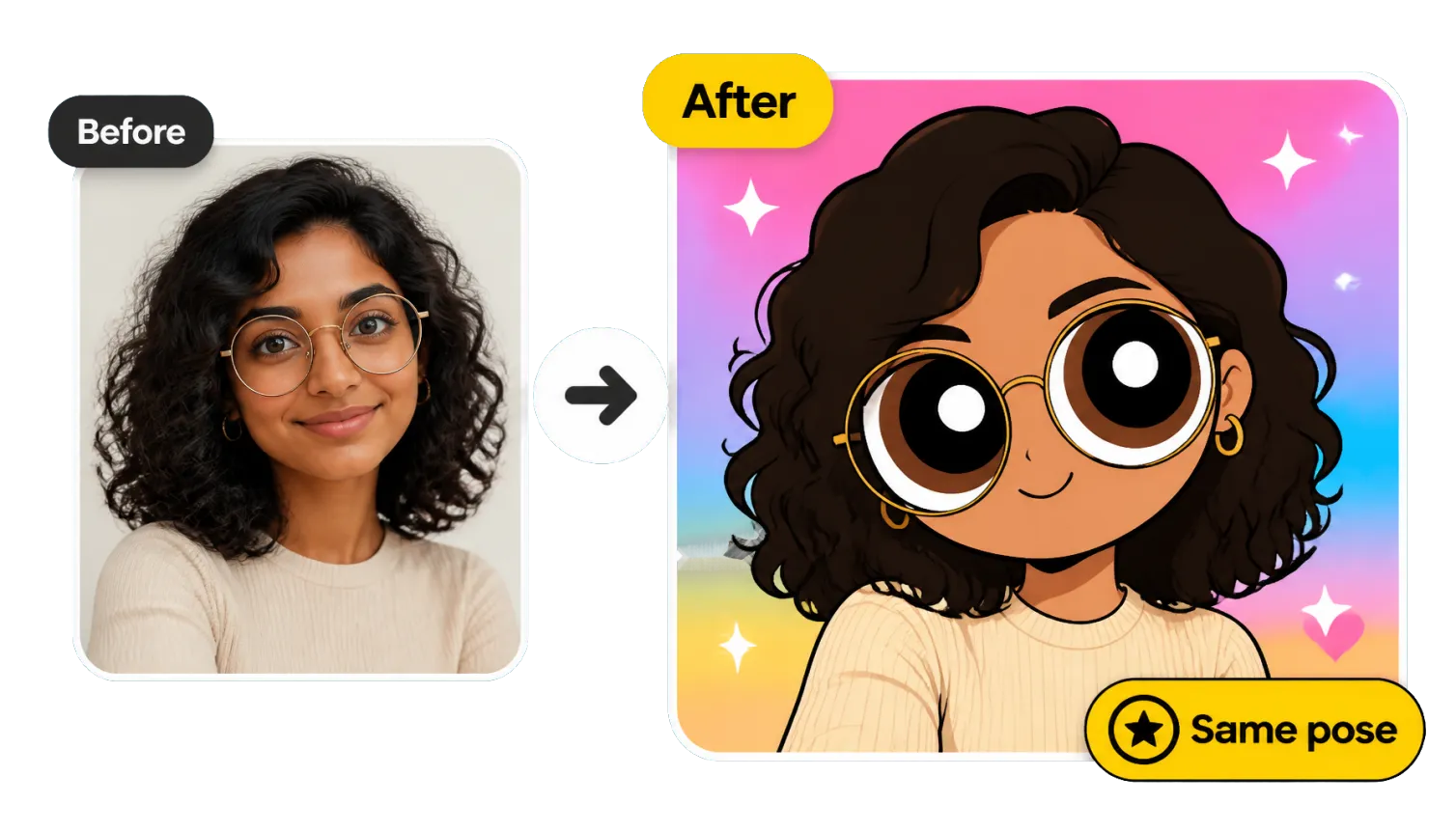 Hero 1 Before After Selfie To Candy Colored Cartoon Avatar