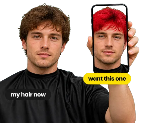 Usecase 1 Man Holding Phone With Red Hair Preview Beside His Own Hair