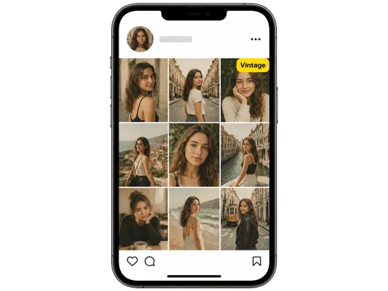 Usecase 1 Vintage Instagram Grid Of Retro Portraits On Phone