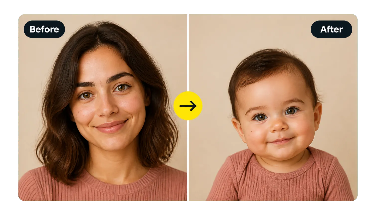 Hero 1 Woman Before After Baby Version Same Face