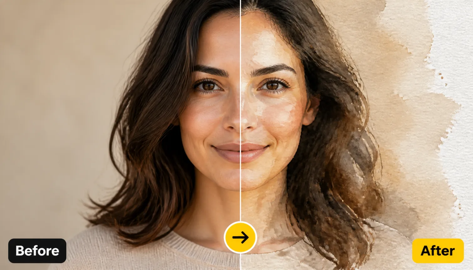 Hero 1 Before After Portrait Photo Repainted As Watercolor