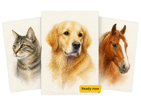 Usecase 2 Three Watercolor Pet Portraits On Loose Paper