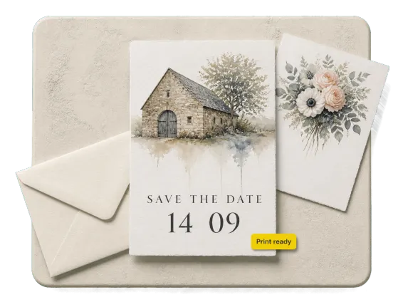 Usecase 3 Watercolor Save The Date Invitation Suite Flat Lay